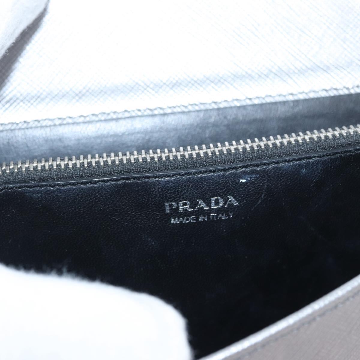 PRADA Chain Shoulder Bag Safiano leather Silver Auth bs33612