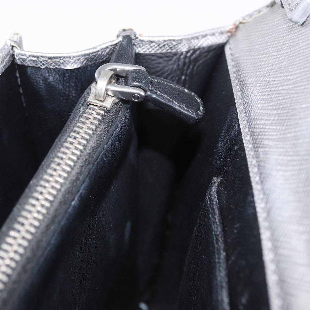 PRADA Chain Shoulder Bag Safiano leather Silver Auth bs33612