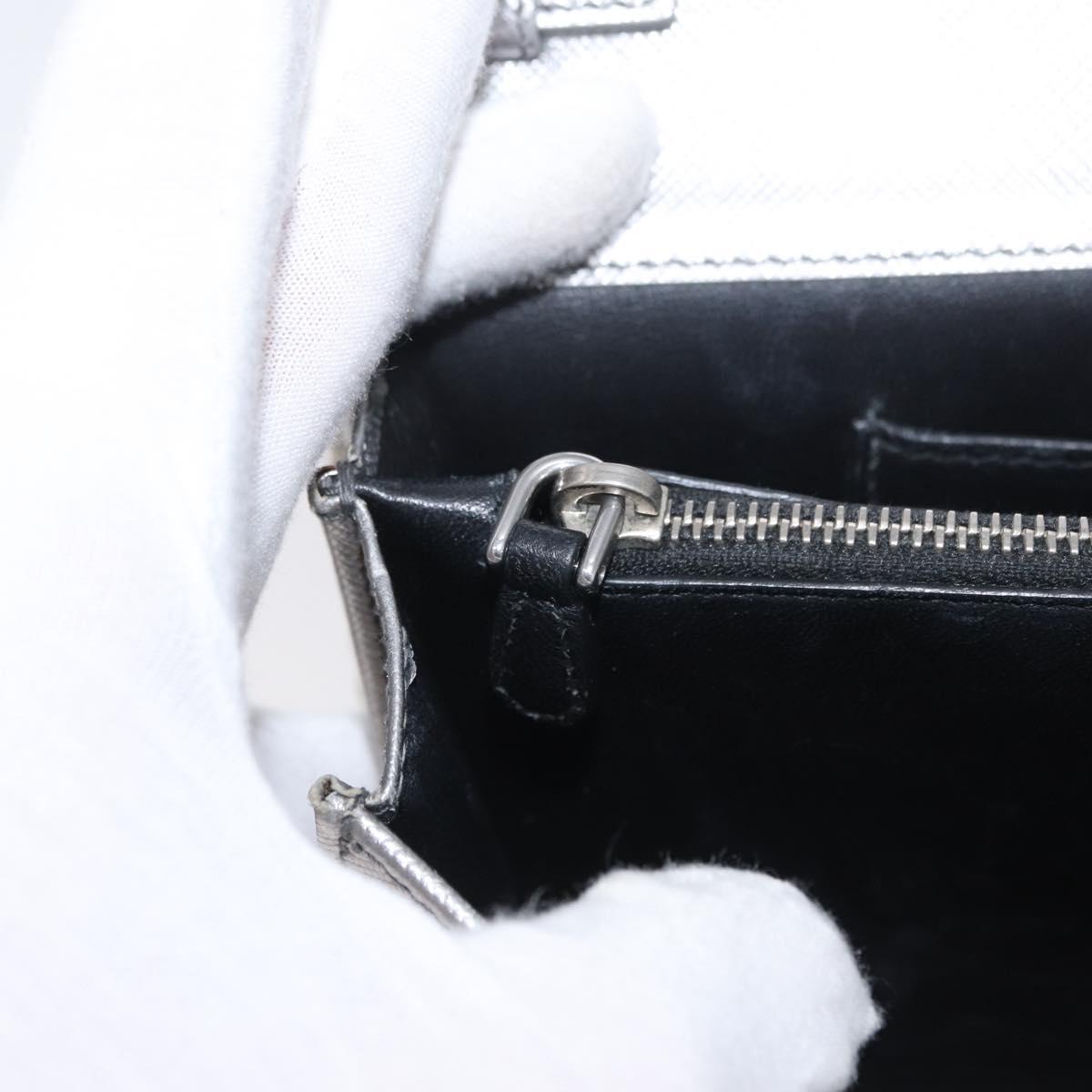 PRADA Chain Shoulder Bag Safiano leather Silver Auth bs33612