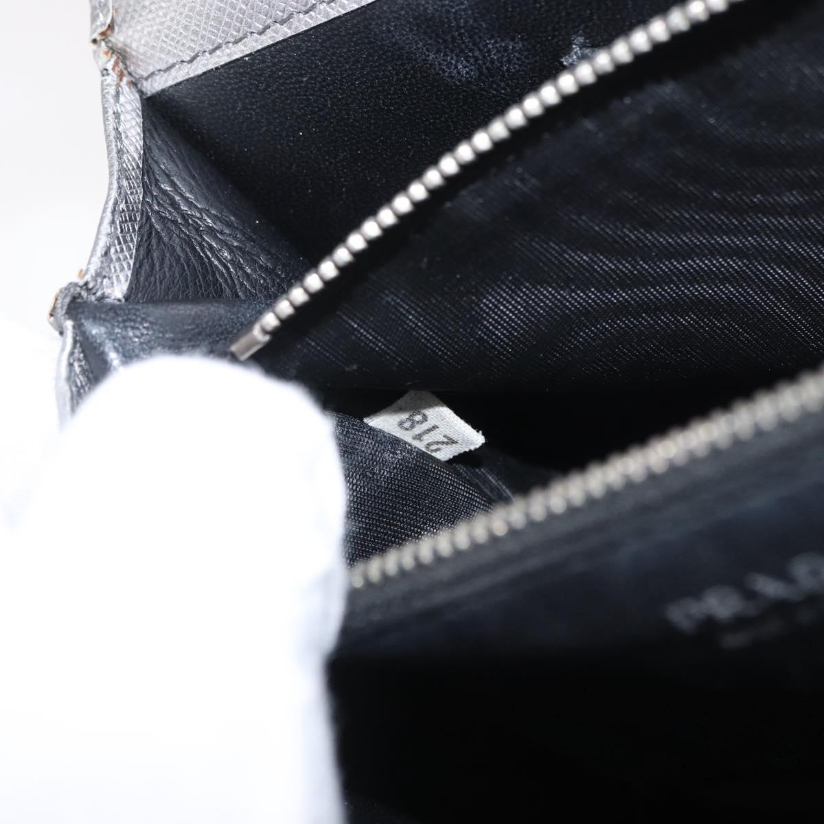 PRADA Chain Shoulder Bag Safiano leather Silver Auth bs33612