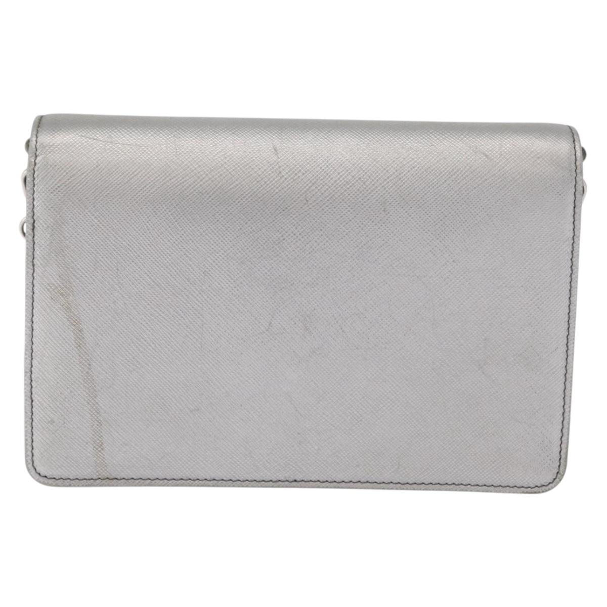 PRADA Chain Shoulder Bag Safiano leather Silver Auth bs33612