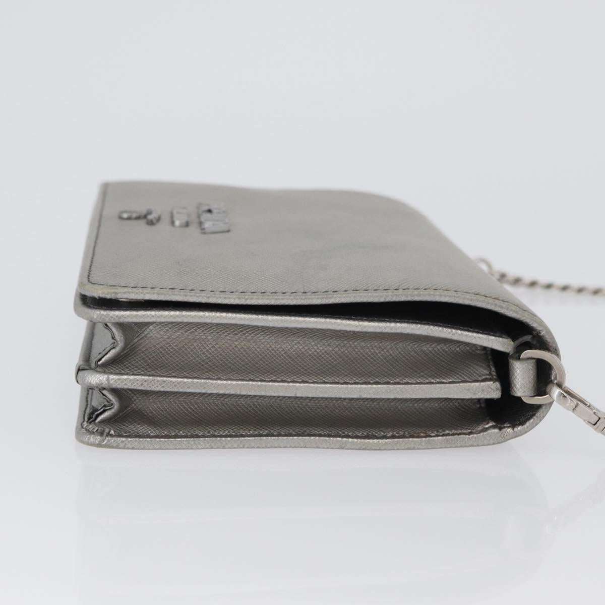 PRADA Chain Shoulder Bag Safiano leather Silver Auth bs33612