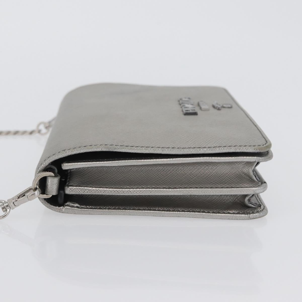 PRADA Chain Shoulder Bag Safiano leather Silver Auth bs33612