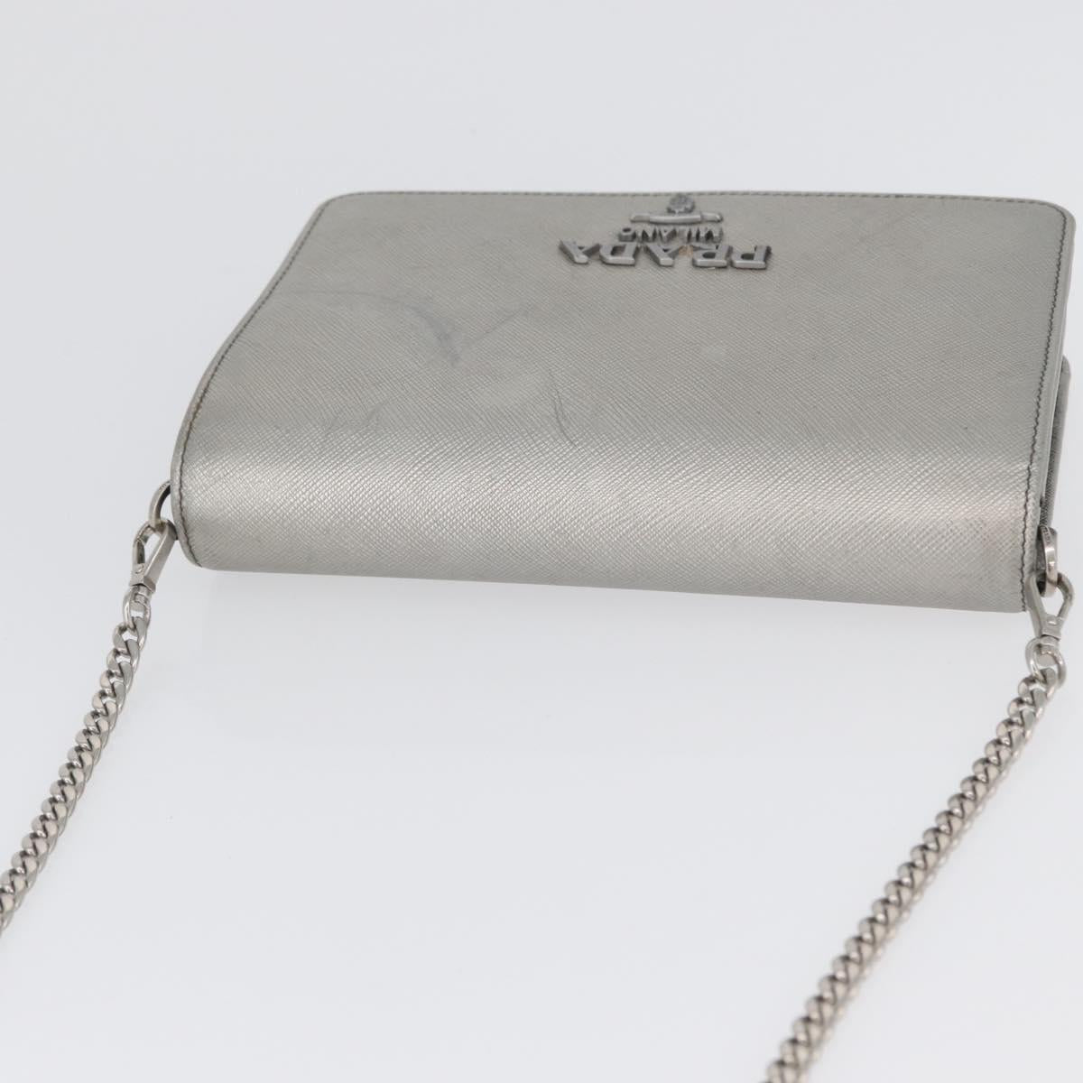 PRADA Chain Shoulder Bag Safiano leather Silver Auth bs33612