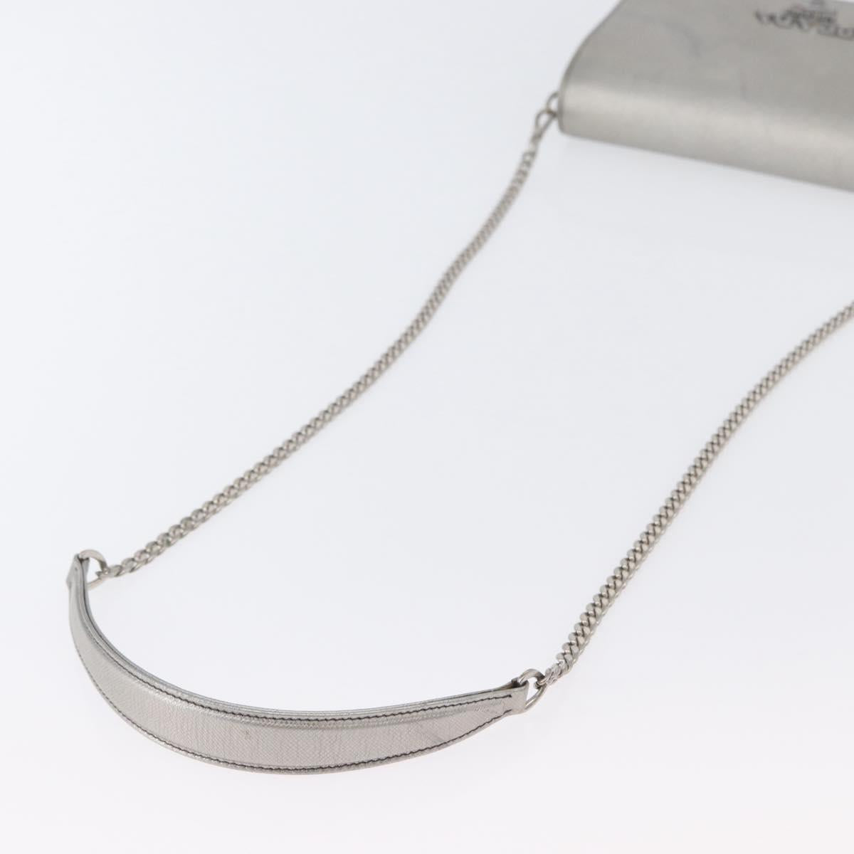PRADA Chain Shoulder Bag Safiano leather Silver Auth bs33612
