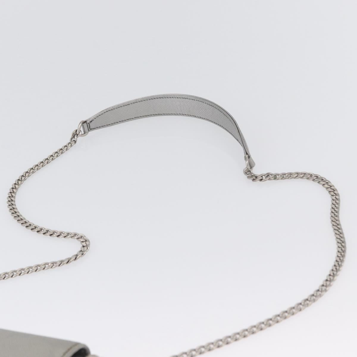 PRADA Chain Shoulder Bag Safiano leather Silver Auth bs33612