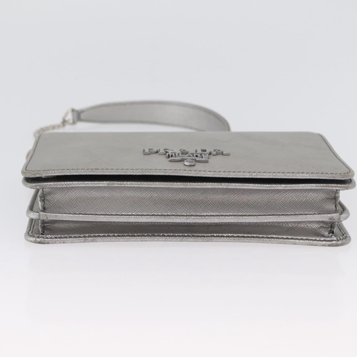 PRADA Chain Shoulder Bag Safiano leather Silver Auth bs33612