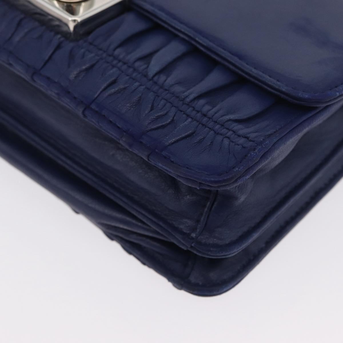 PRADA Shoulder Bag Leather Blue Silver Auth bs33613