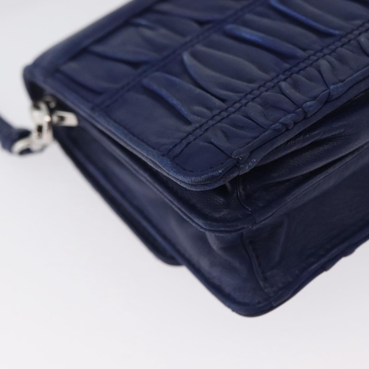PRADA Shoulder Bag Leather Blue Silver Auth bs33613