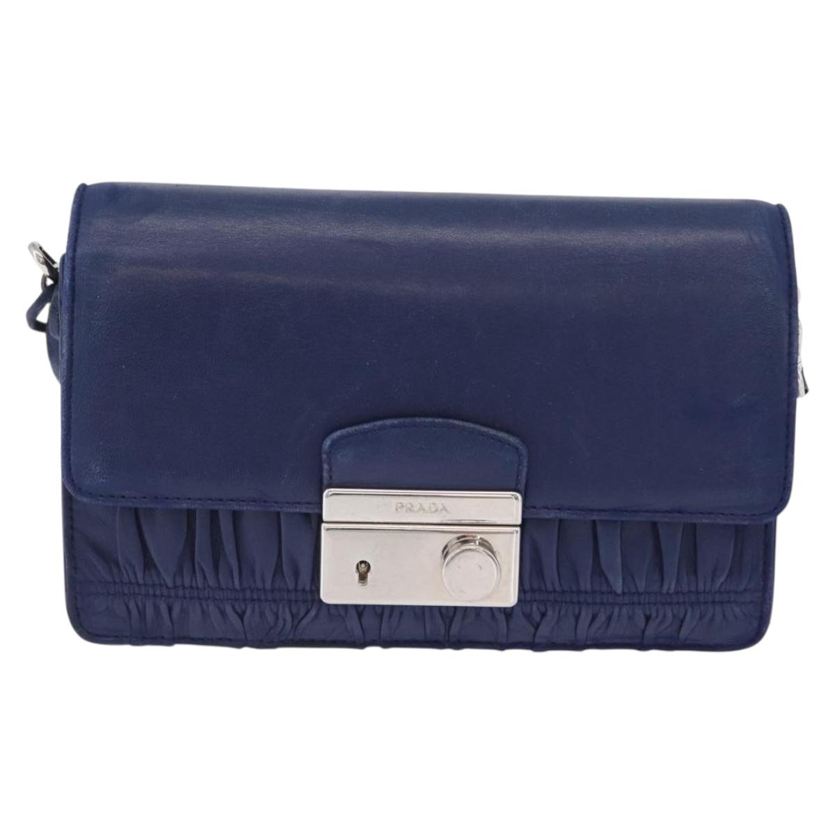 PRADA Shoulder Bag Leather Blue Silver Auth bs33613