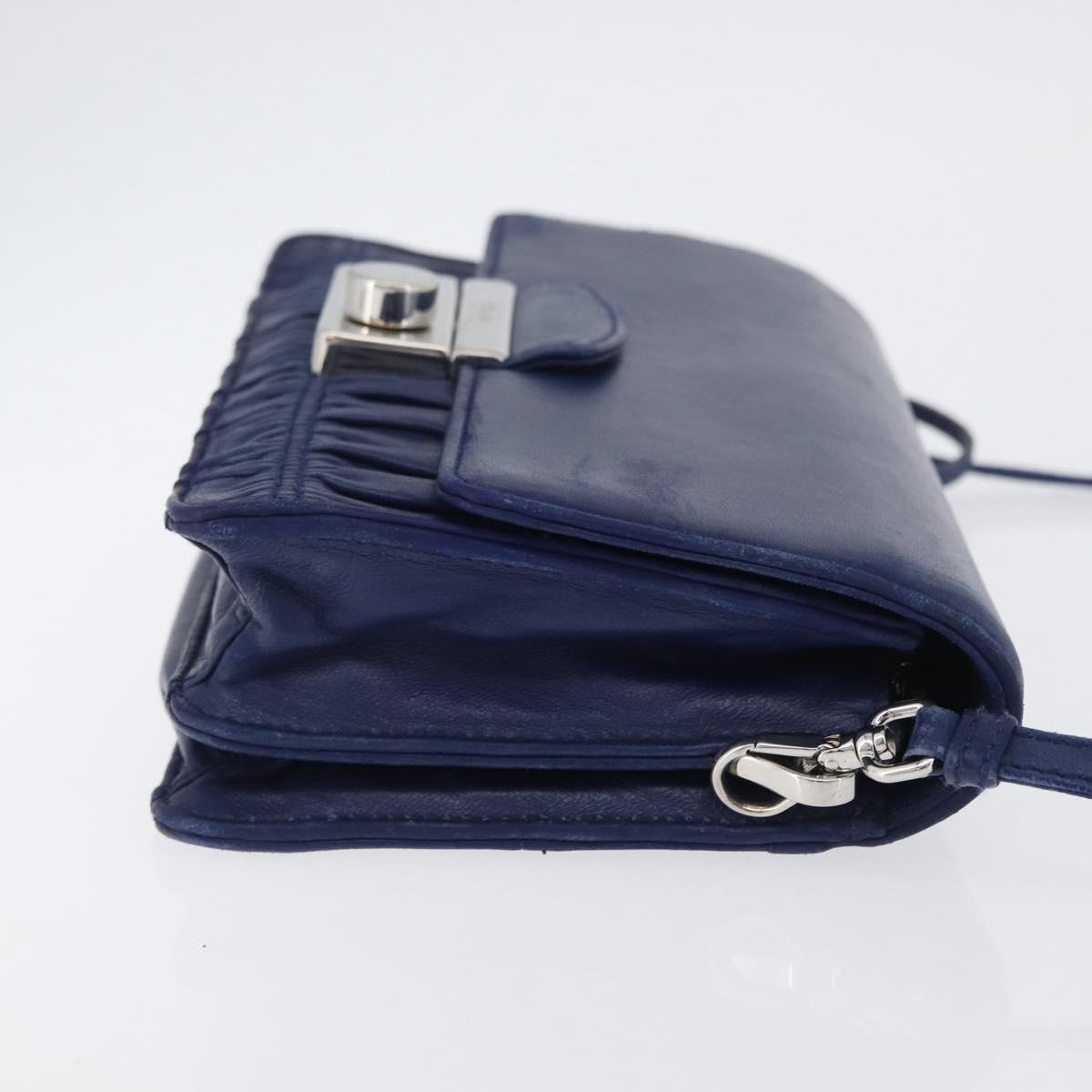 PRADA Shoulder Bag Leather Blue Silver Auth bs33613