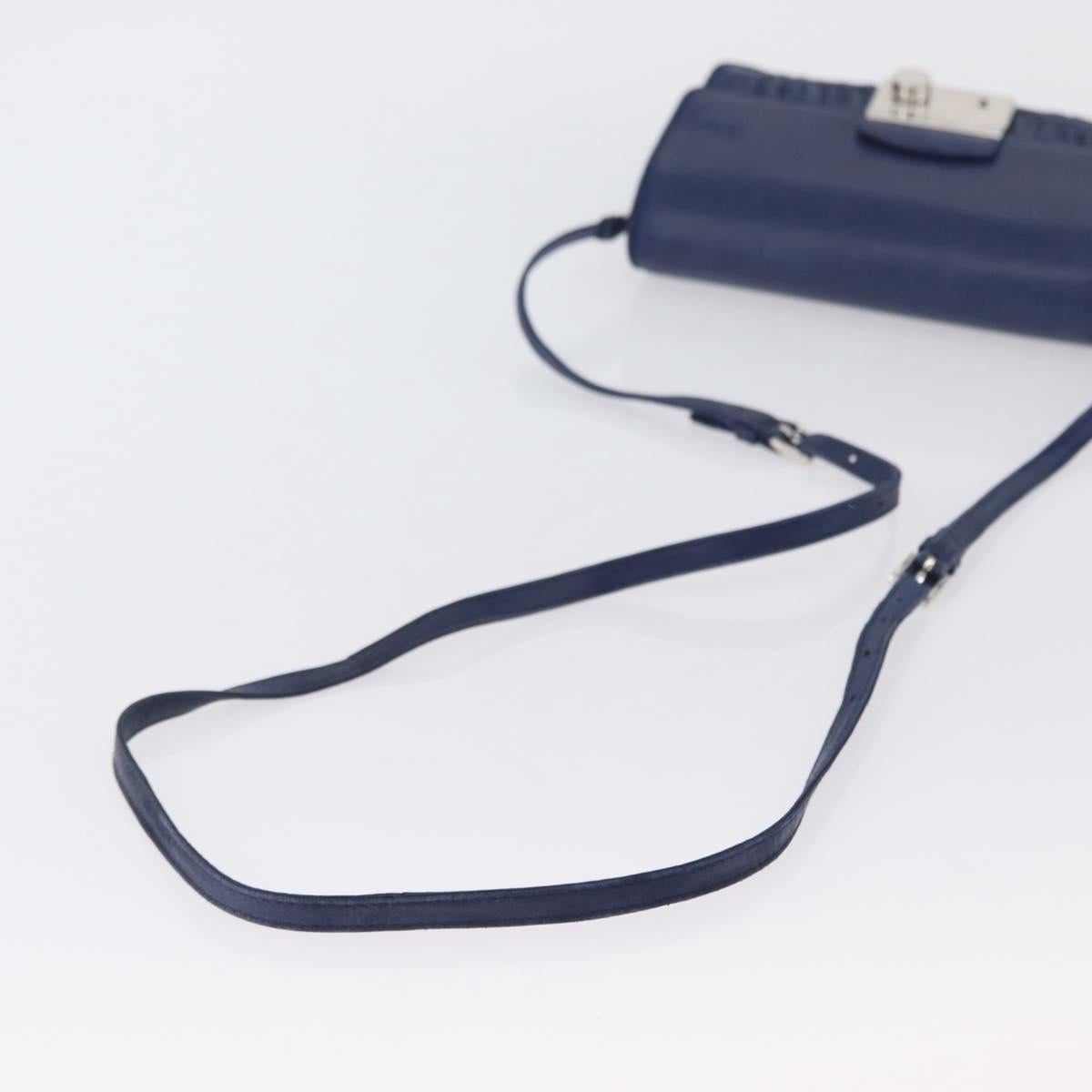 PRADA Shoulder Bag Leather Blue Silver Auth bs33613
