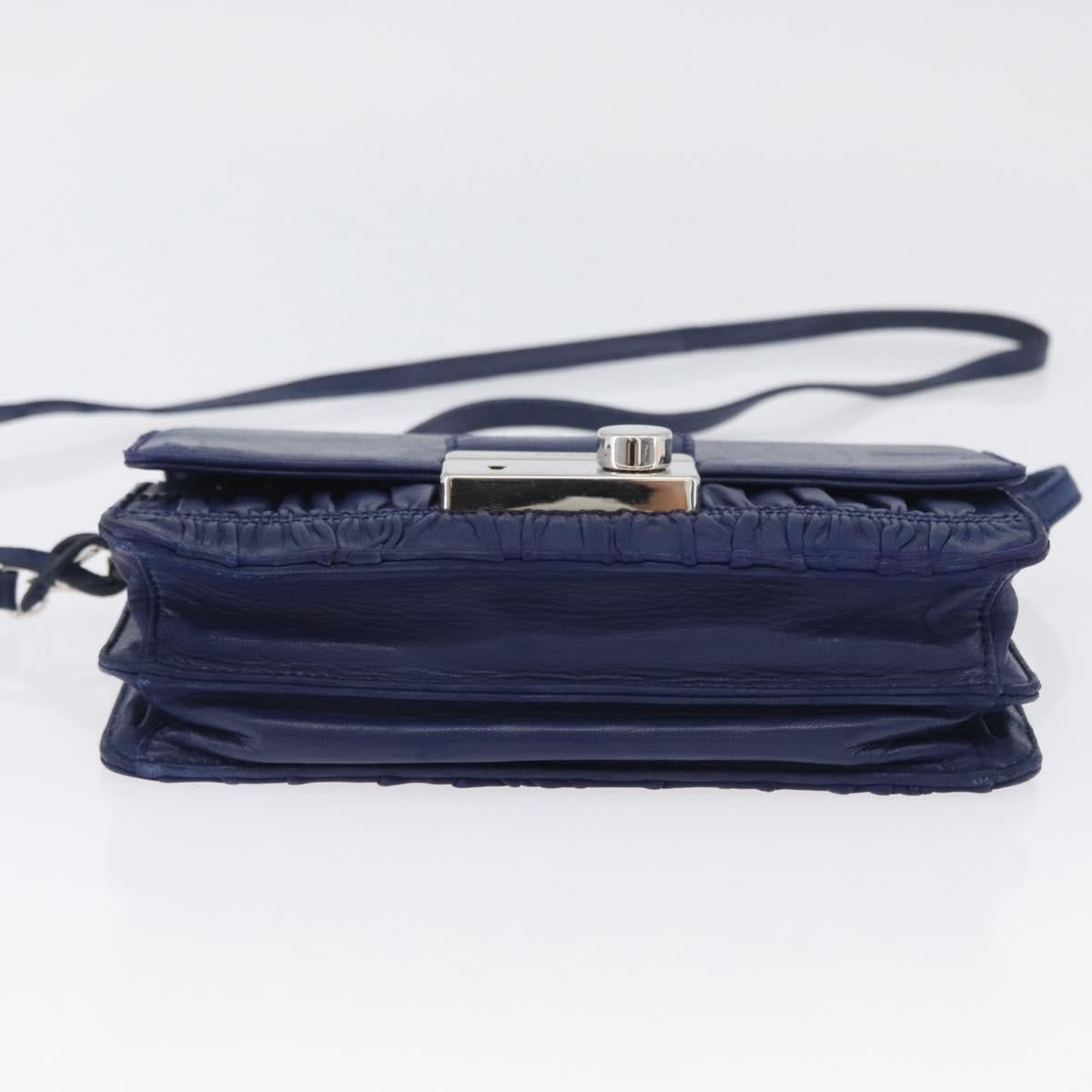 PRADA Shoulder Bag Leather Blue Silver Auth bs33613