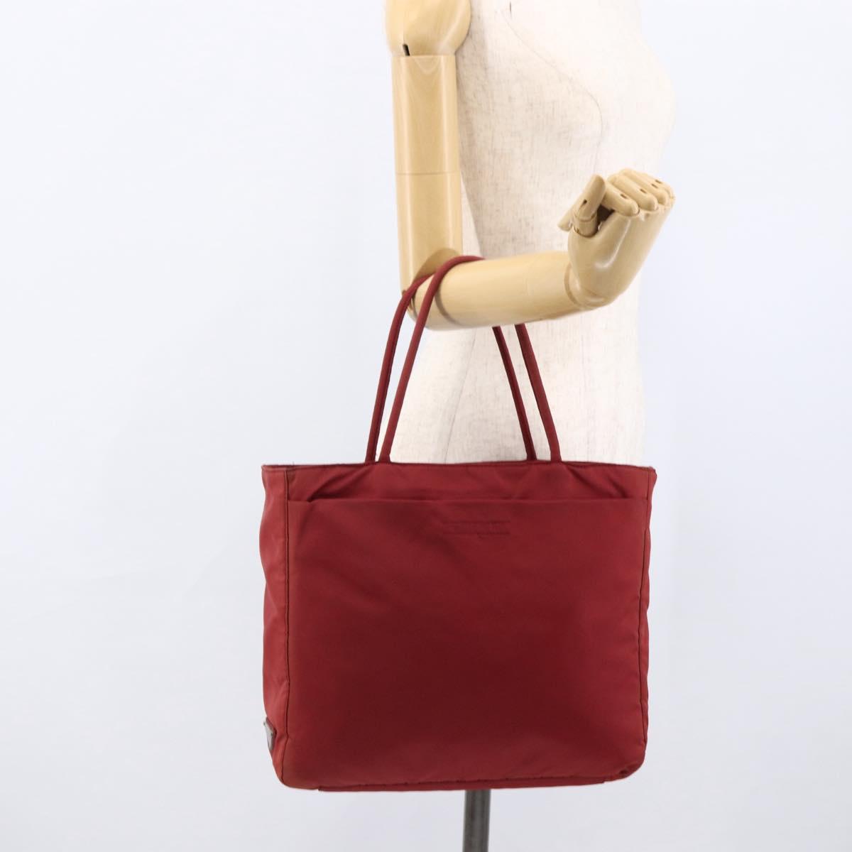 PRADA Hand Bag Nylon Red Silver Auth bs33614