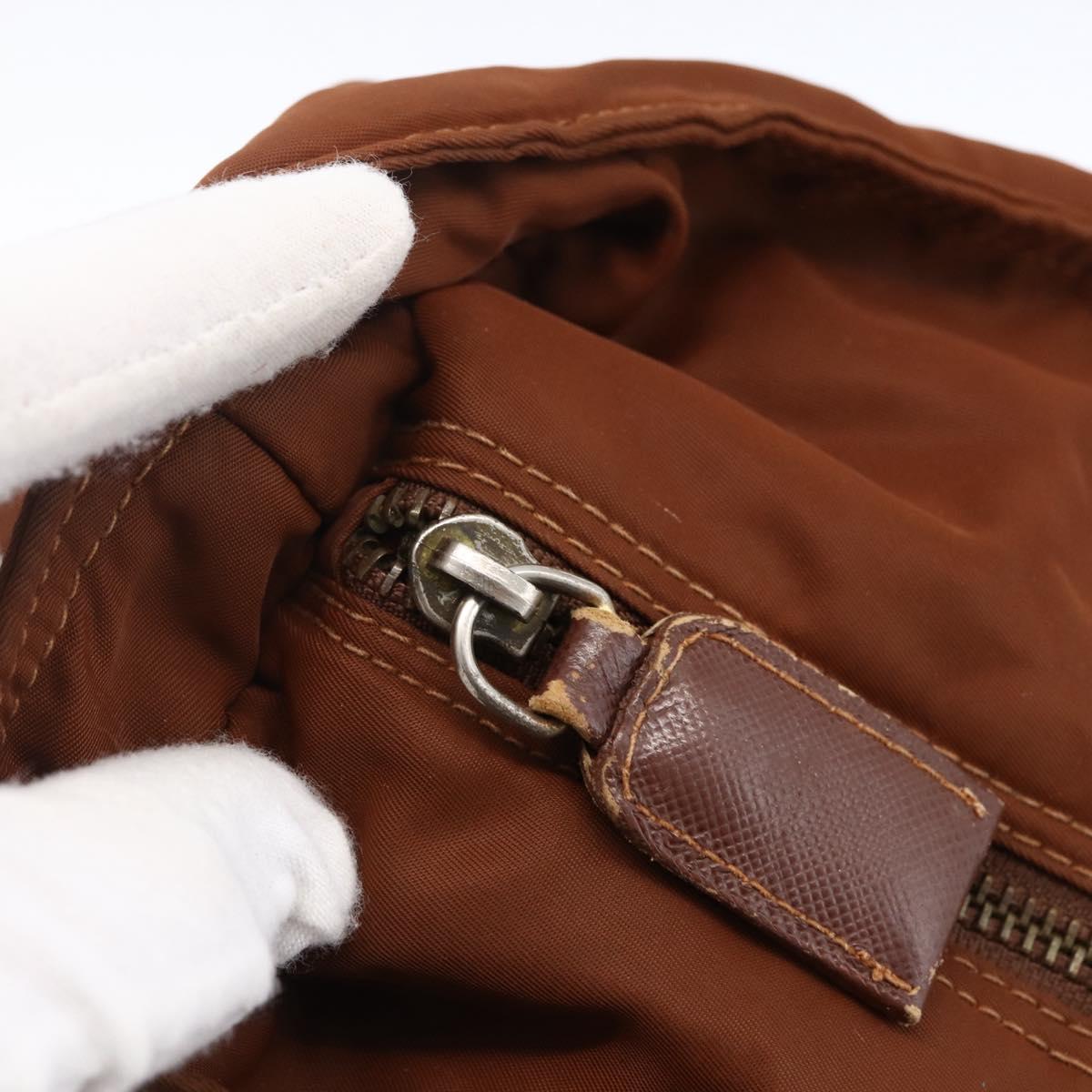 PRADA Chain Shoulder Bag Nylon Brown Gold Auth bs33615