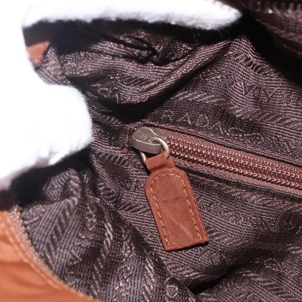 PRADA Chain Shoulder Bag Nylon Brown Gold Auth bs33615