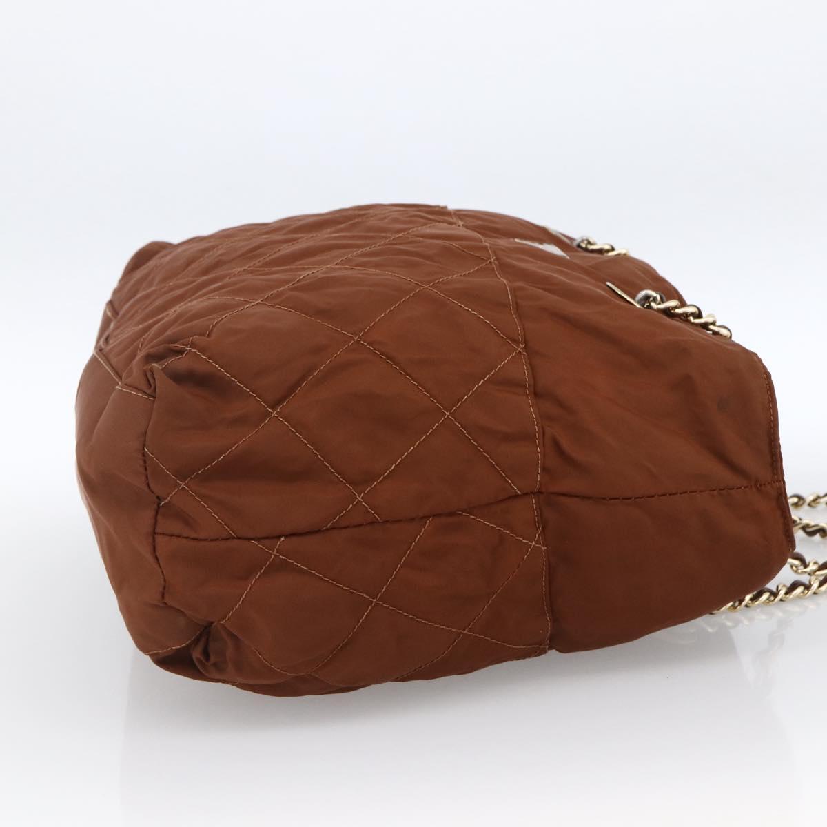 PRADA Chain Shoulder Bag Nylon Brown Gold Auth bs33615