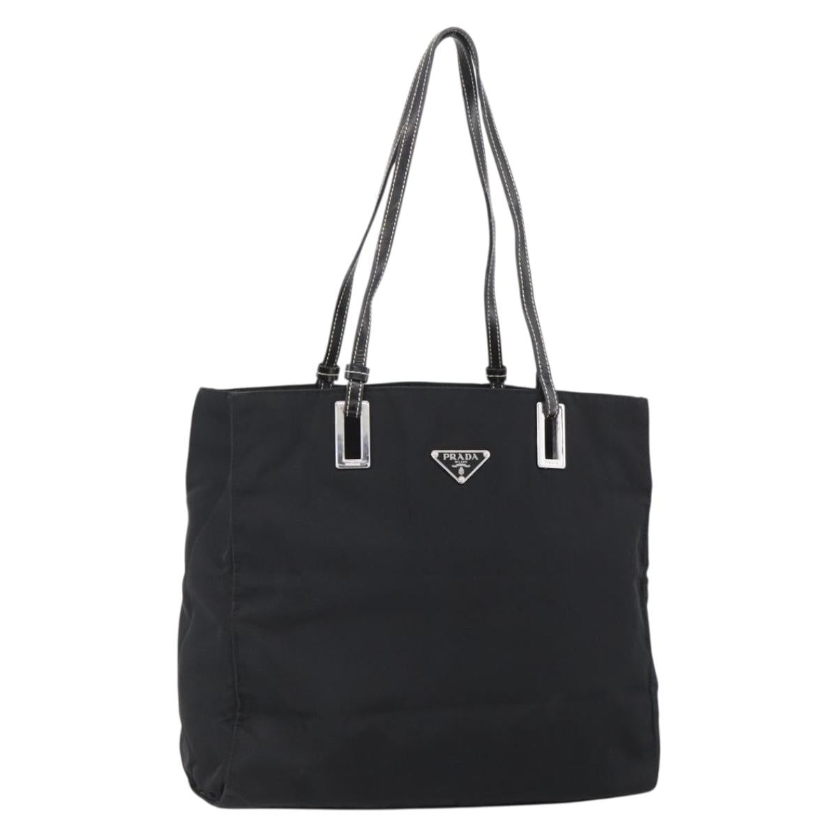 PRADA Tote Bag Nylon Black Silver Auth bs33616