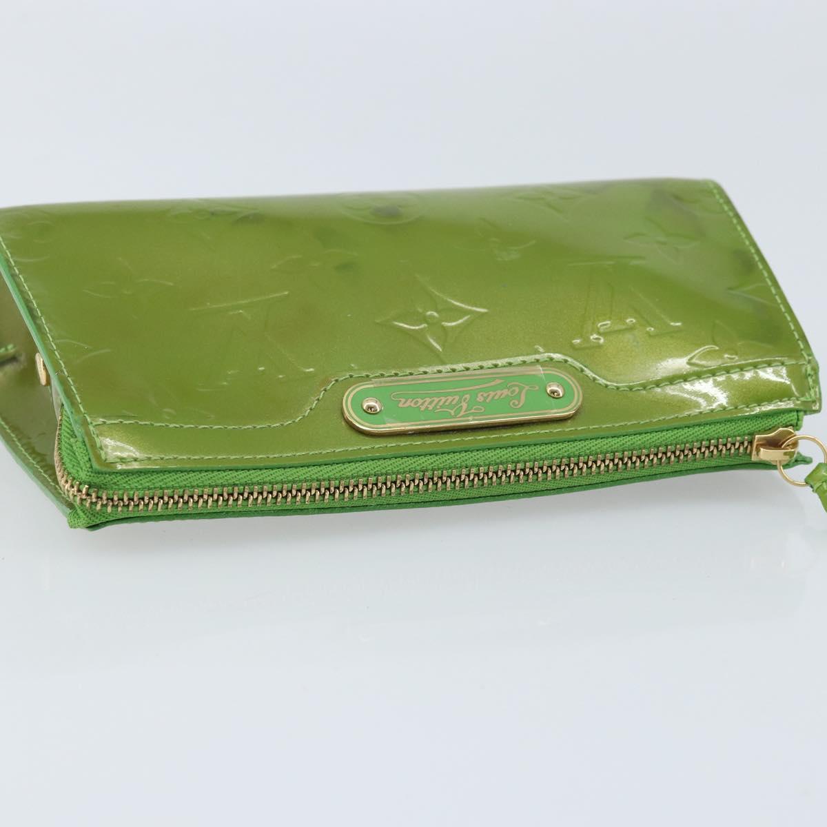 LOUIS VUITTON Monogram Vernis Trousse cosmetics Pouch Green M93649 Auth bs33617
