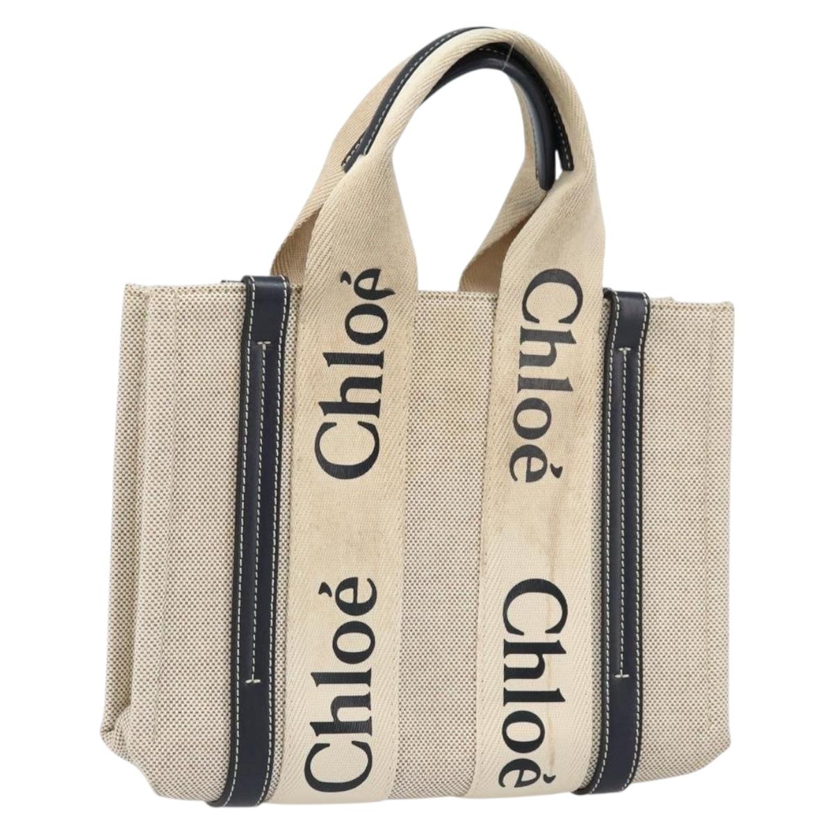 Chloe Woody Mini Hand Bag Canvas Beige Auth bs33627