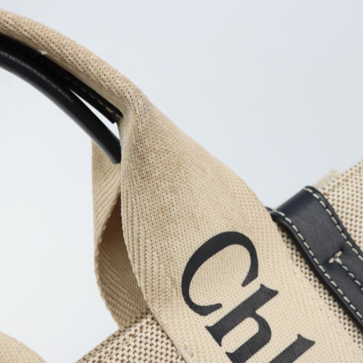 Chloe Woody Mini Hand Bag Canvas Beige Auth bs33627