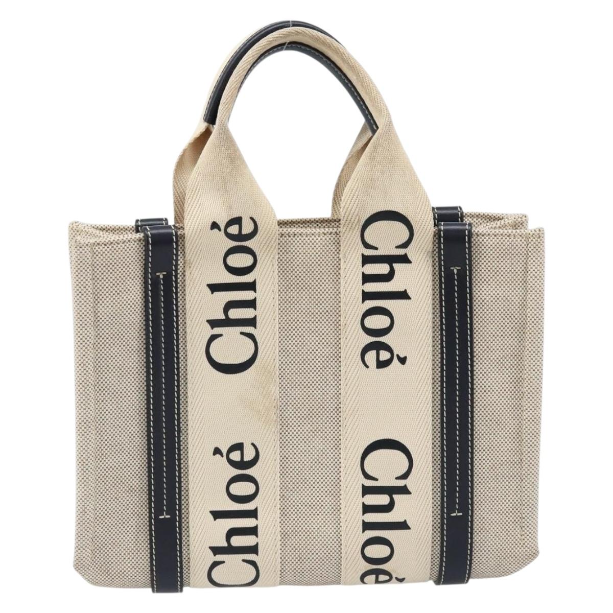 Chloe Woody Mini Hand Bag Canvas Beige Auth bs33627