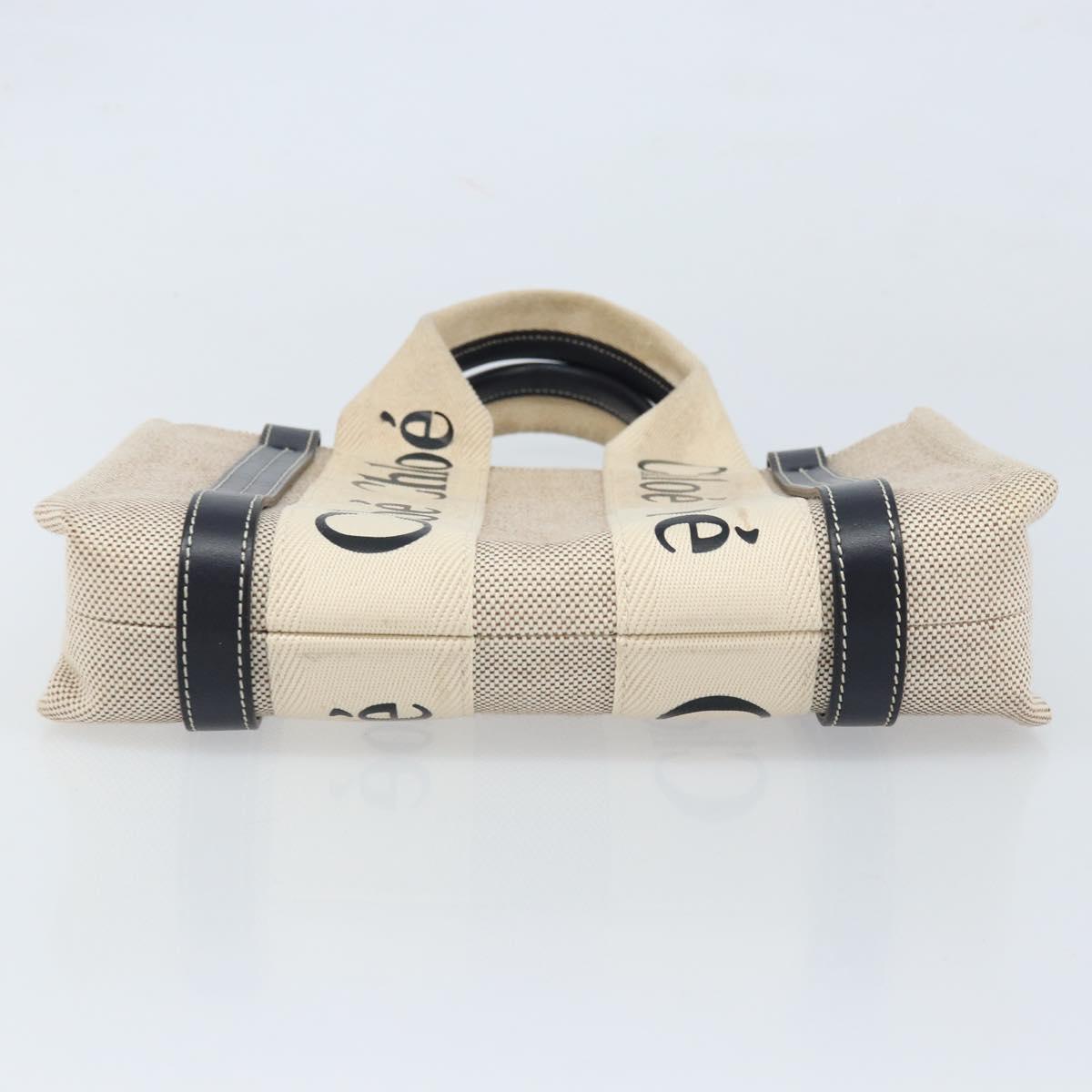Chloe Woody Mini Hand Bag Canvas Beige Auth bs33627