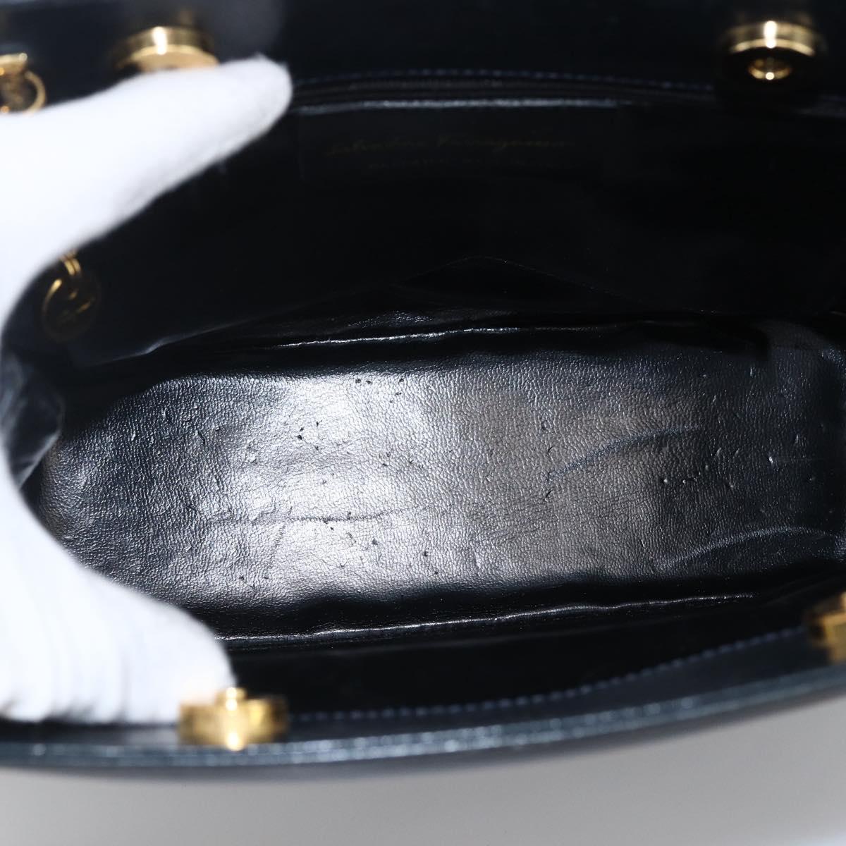 Salvatore Ferragamo Shoulder Bag Leather Navy Gold Auth bs33630