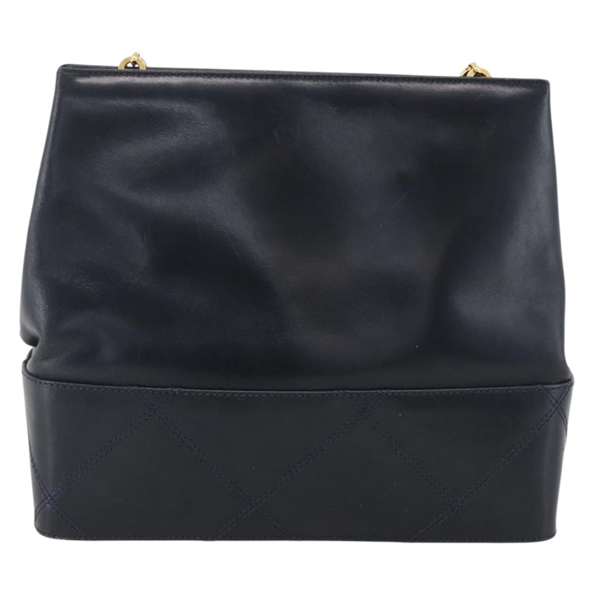 Salvatore Ferragamo Shoulder Bag Leather Navy Gold Auth bs33630