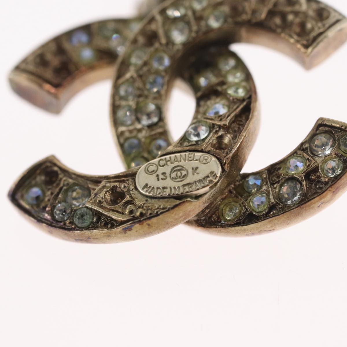 CHANEL Pierce Earring metal Silver CC Auth bs33640
