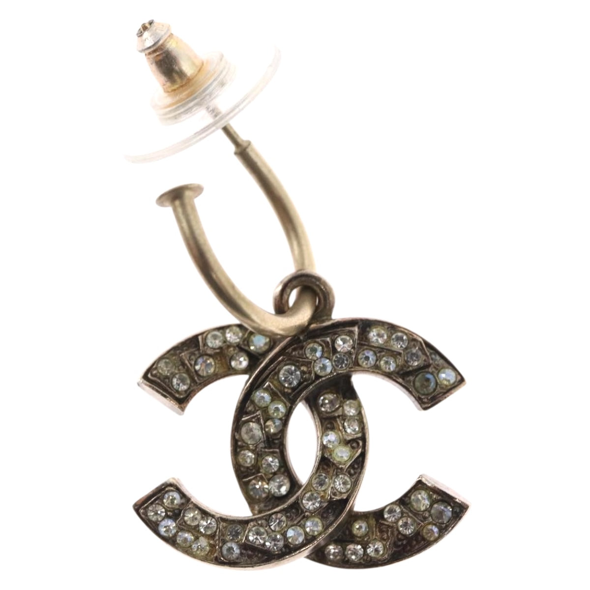 CHANEL Pierce Earring metal Silver CC Auth bs33640