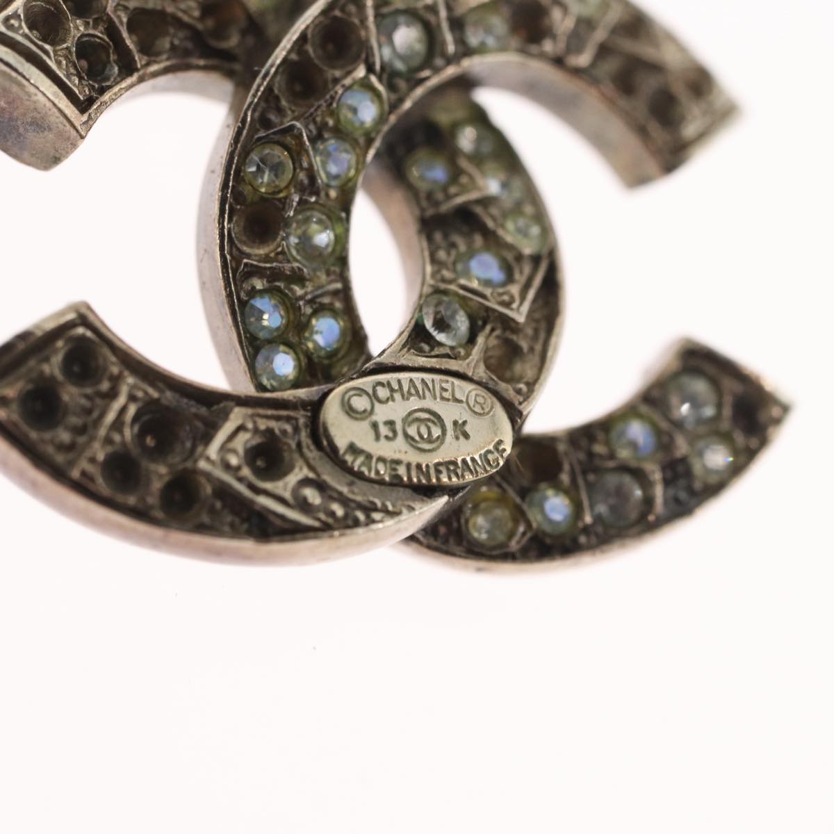 CHANEL Pierce Earring metal Silver CC Auth bs33640