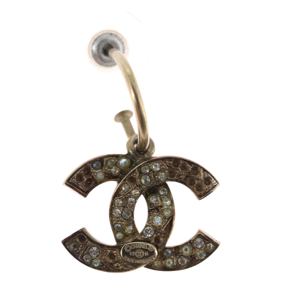 CHANEL Pierce Earring metal Silver CC Auth bs33640
