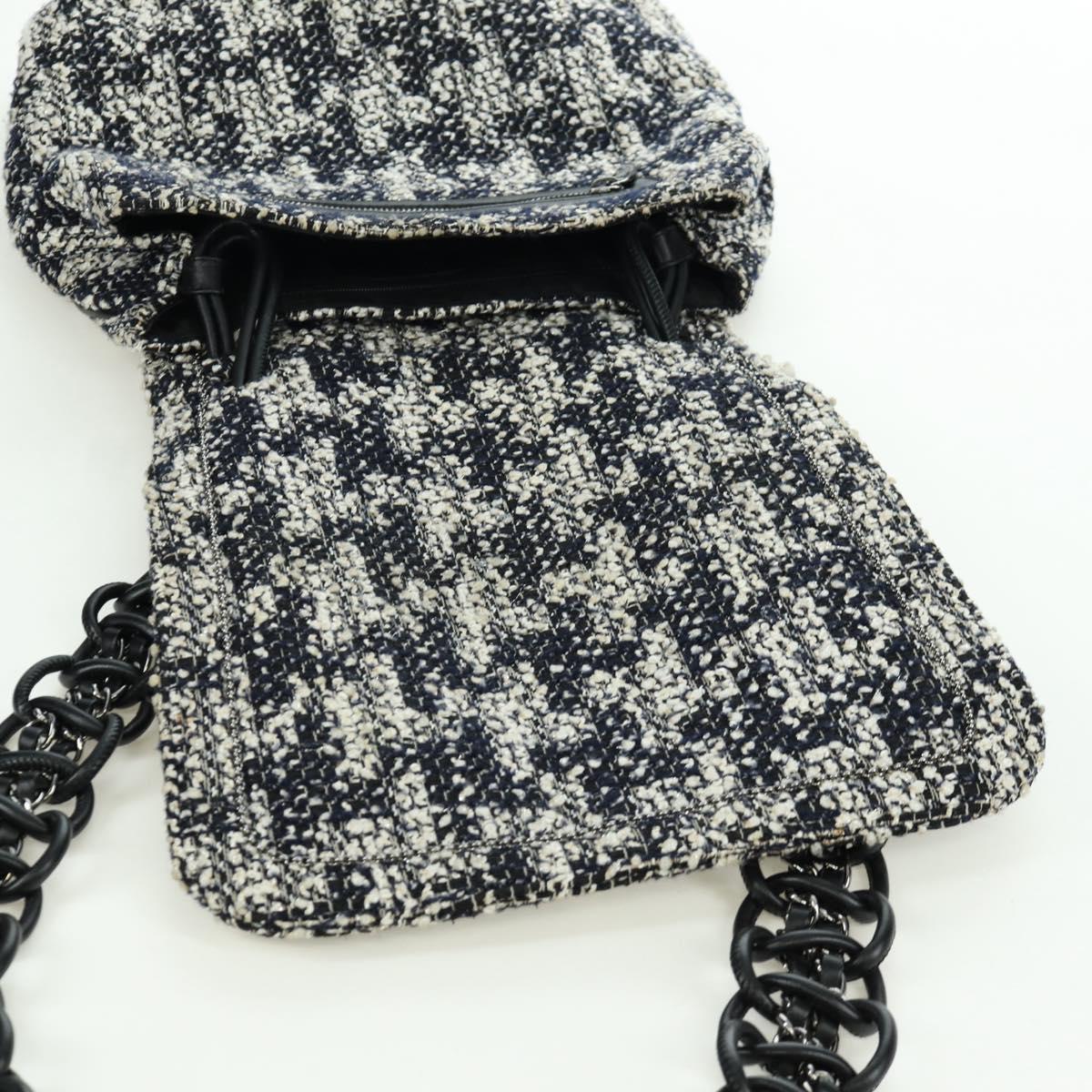 CHANEL Chain Shoulder Bag tweed White Black CC Auth bs33641V
