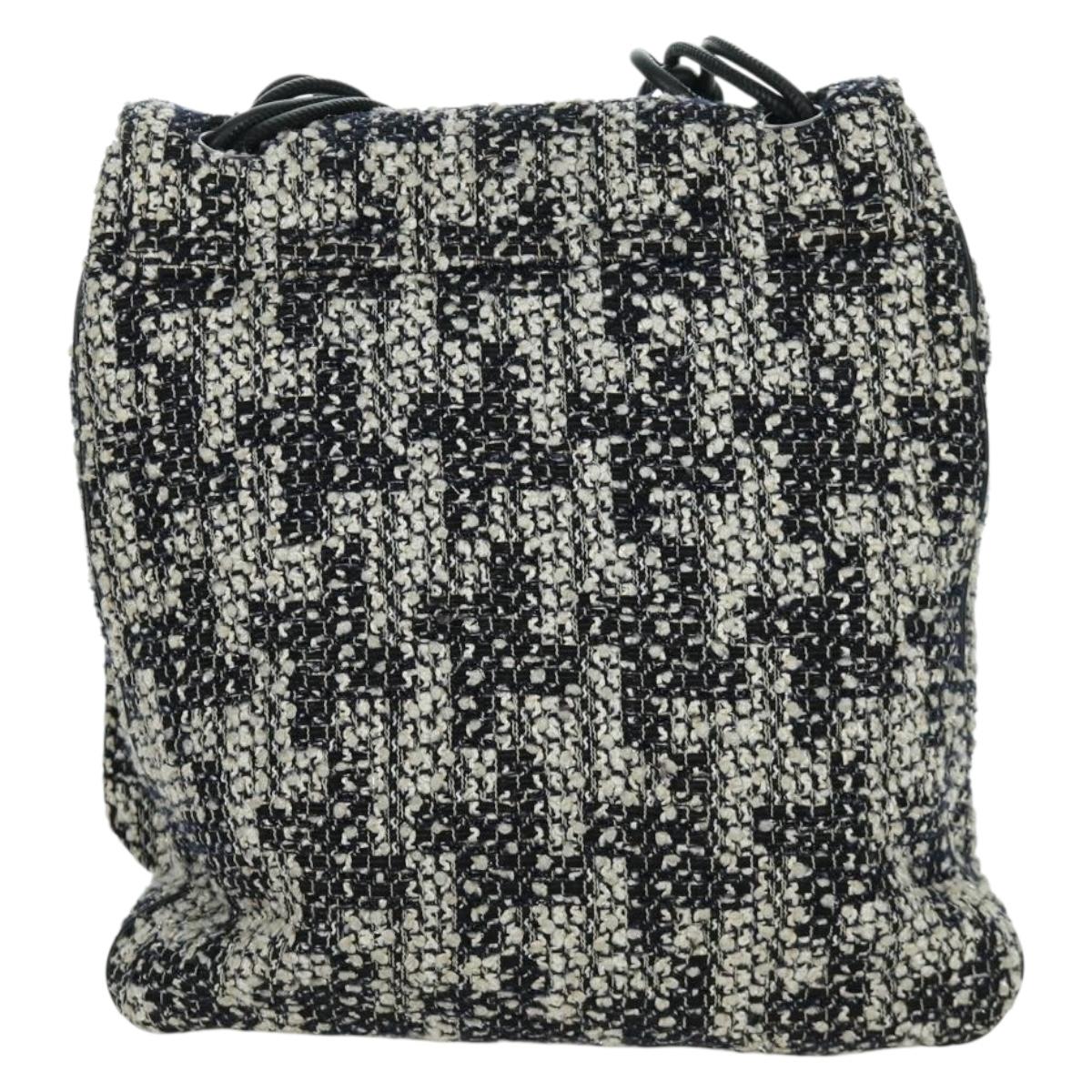 CHANEL Chain Shoulder Bag tweed White Black CC Auth bs33641V