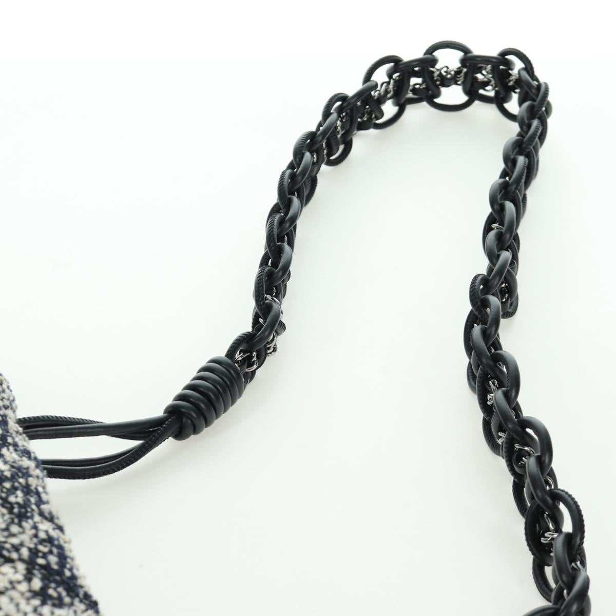 CHANEL Chain Shoulder Bag tweed White Black CC Auth bs33641V