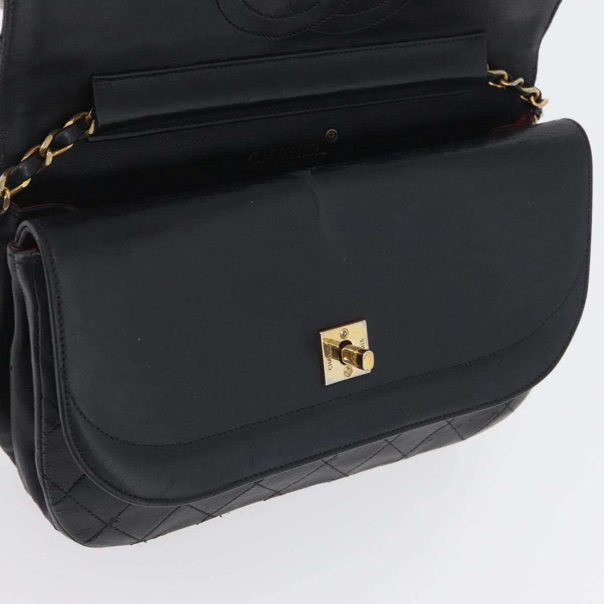 CHANEL Matelasse Chain Shoulder Bag Lamb Skin Black Gold CC Auth bs33642