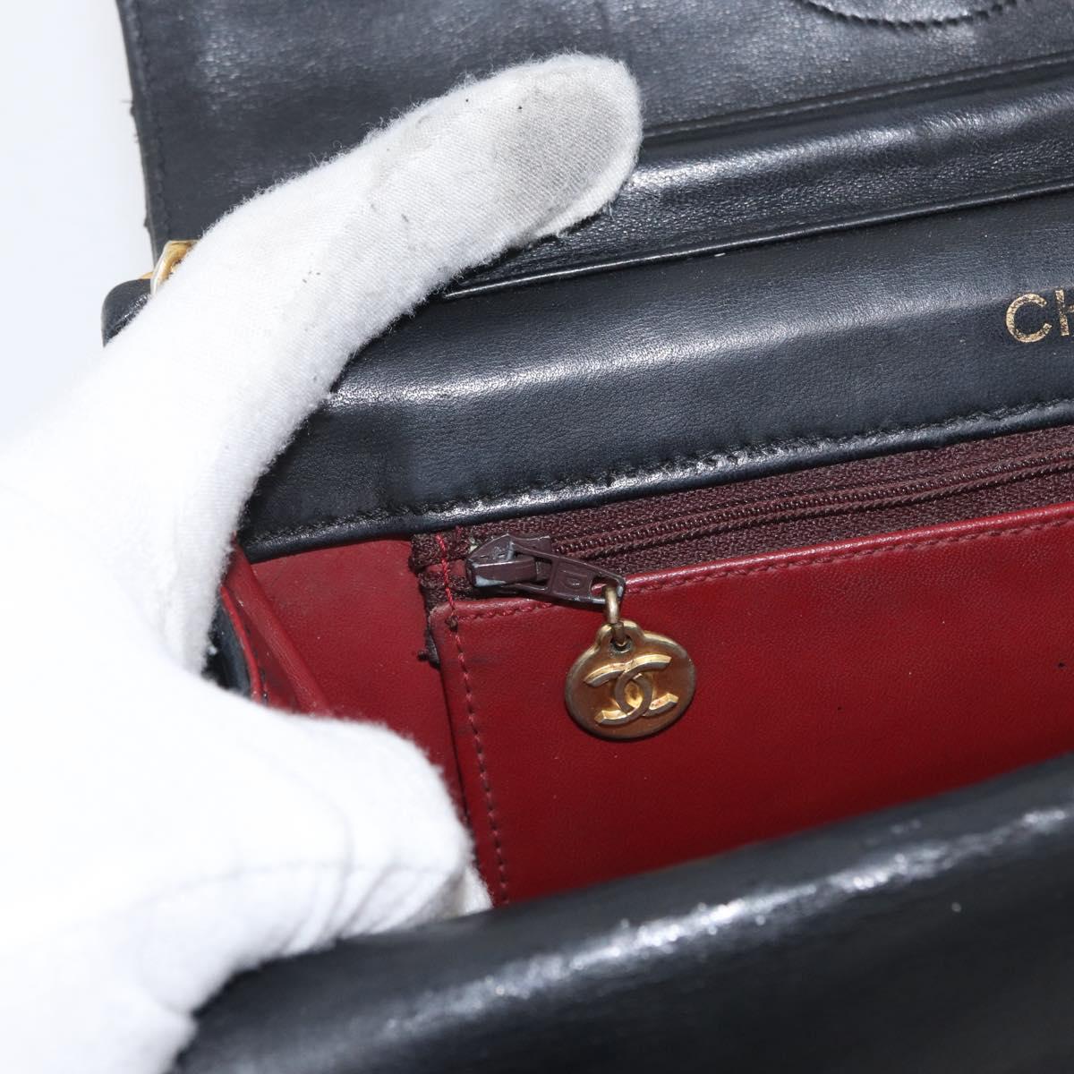 CHANEL Matelasse Chain Shoulder Bag Lamb Skin Black Gold CC Auth bs33642