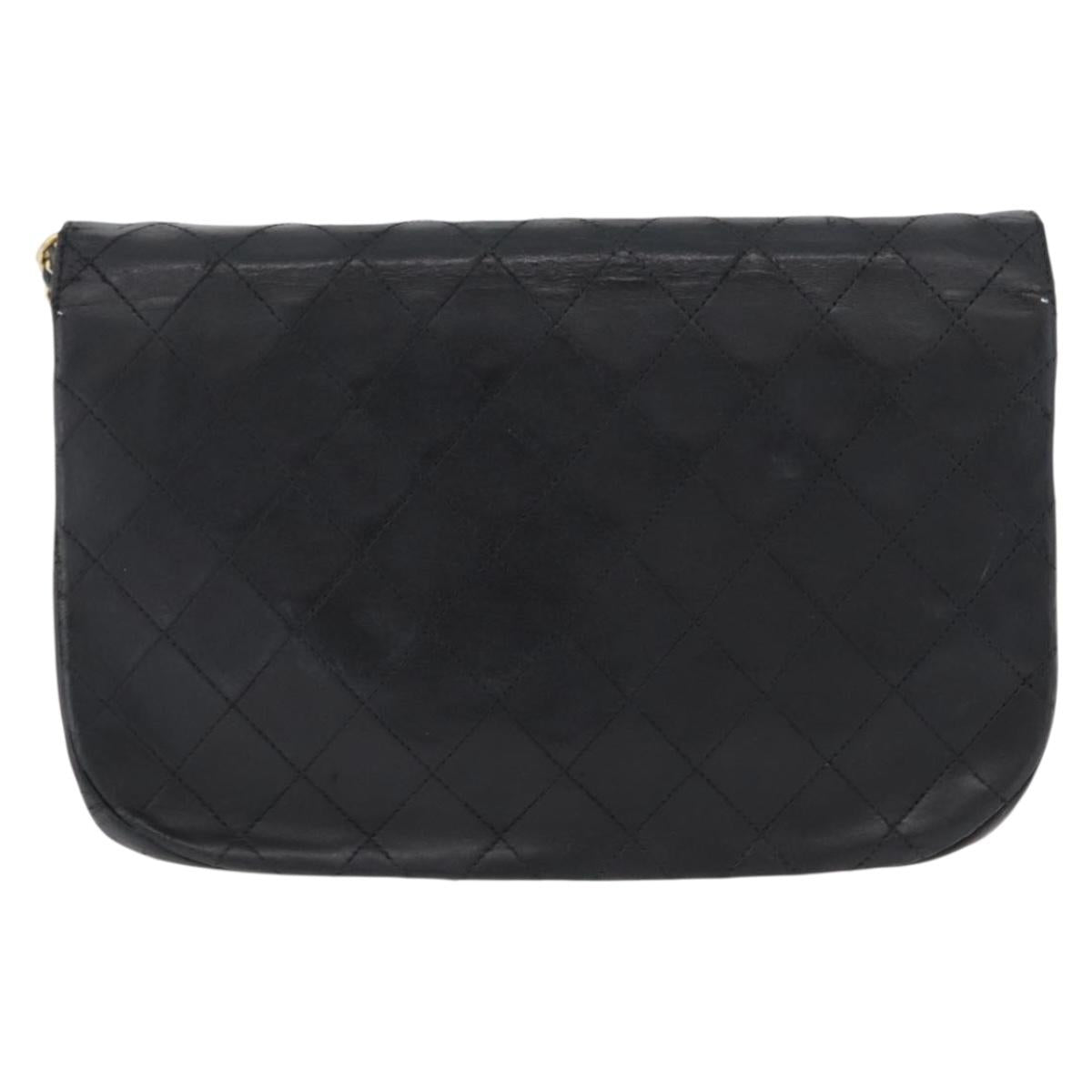 CHANEL Matelasse Chain Shoulder Bag Lamb Skin Black Gold CC Auth bs33642