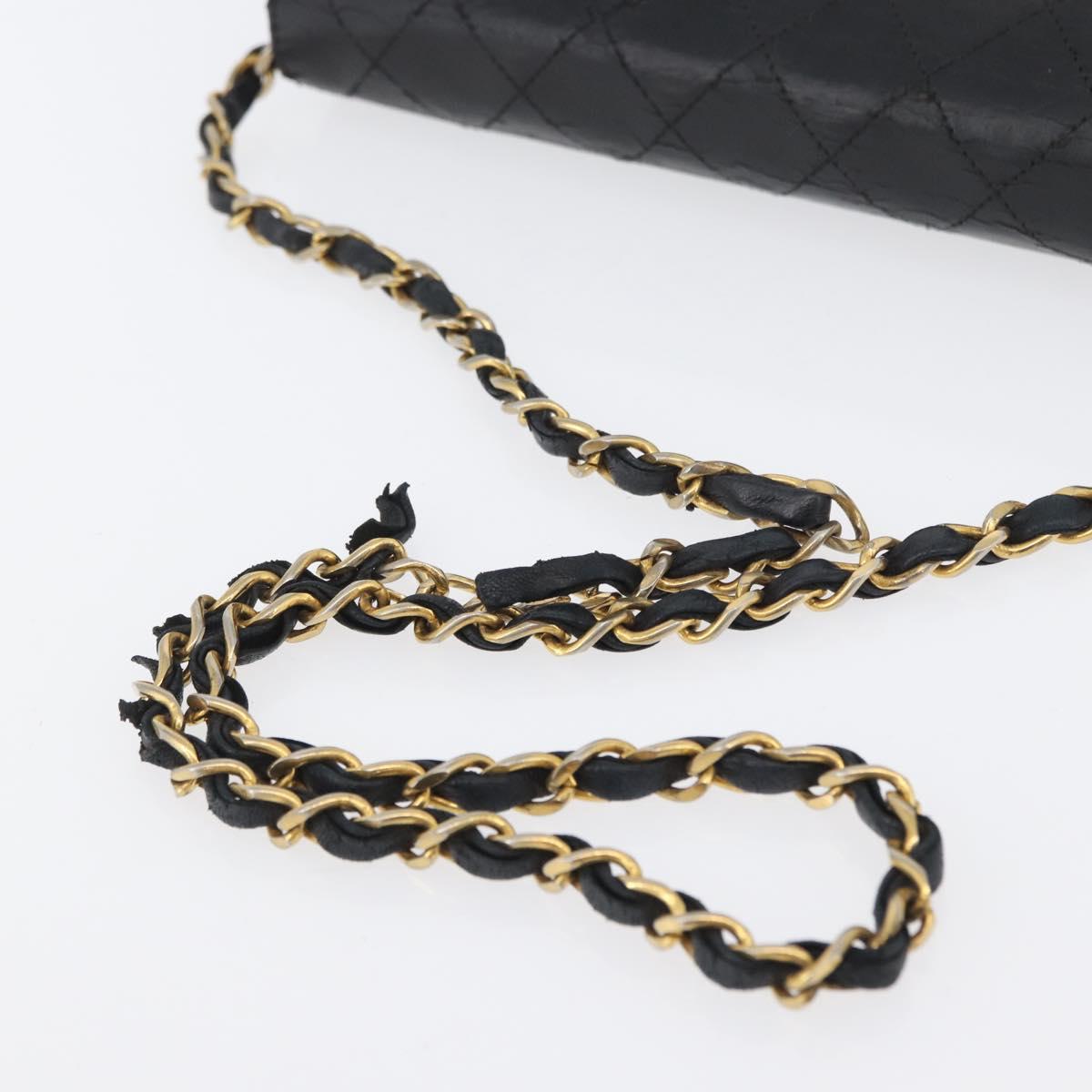 CHANEL Matelasse Chain Shoulder Bag Lamb Skin Black Gold CC Auth bs33642