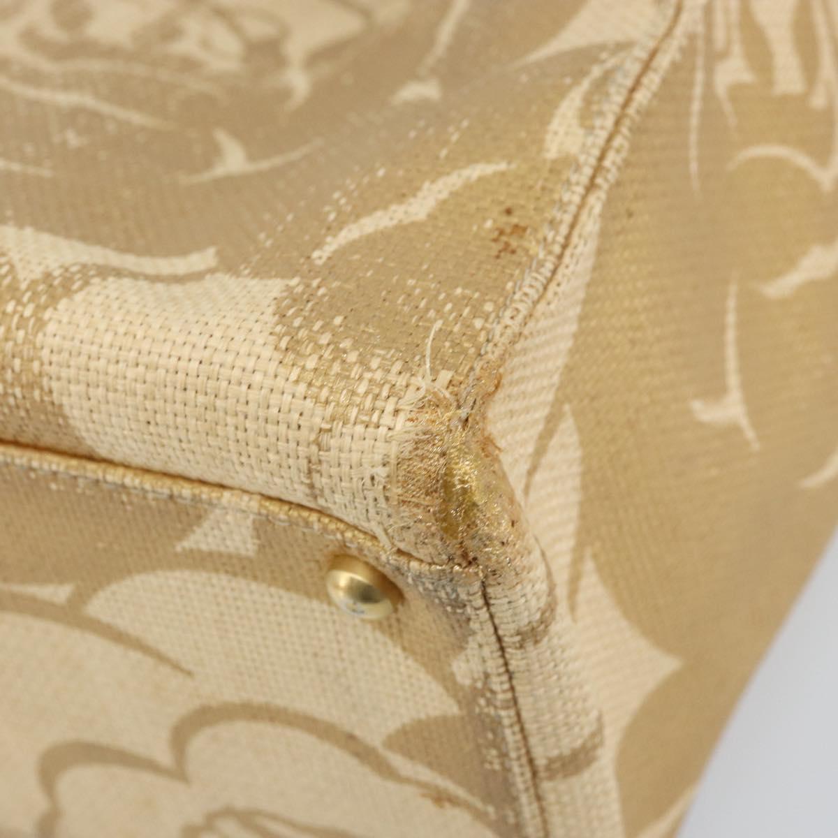CHANEL Tote Bag Straw Beige Gold CC Auth bs33645