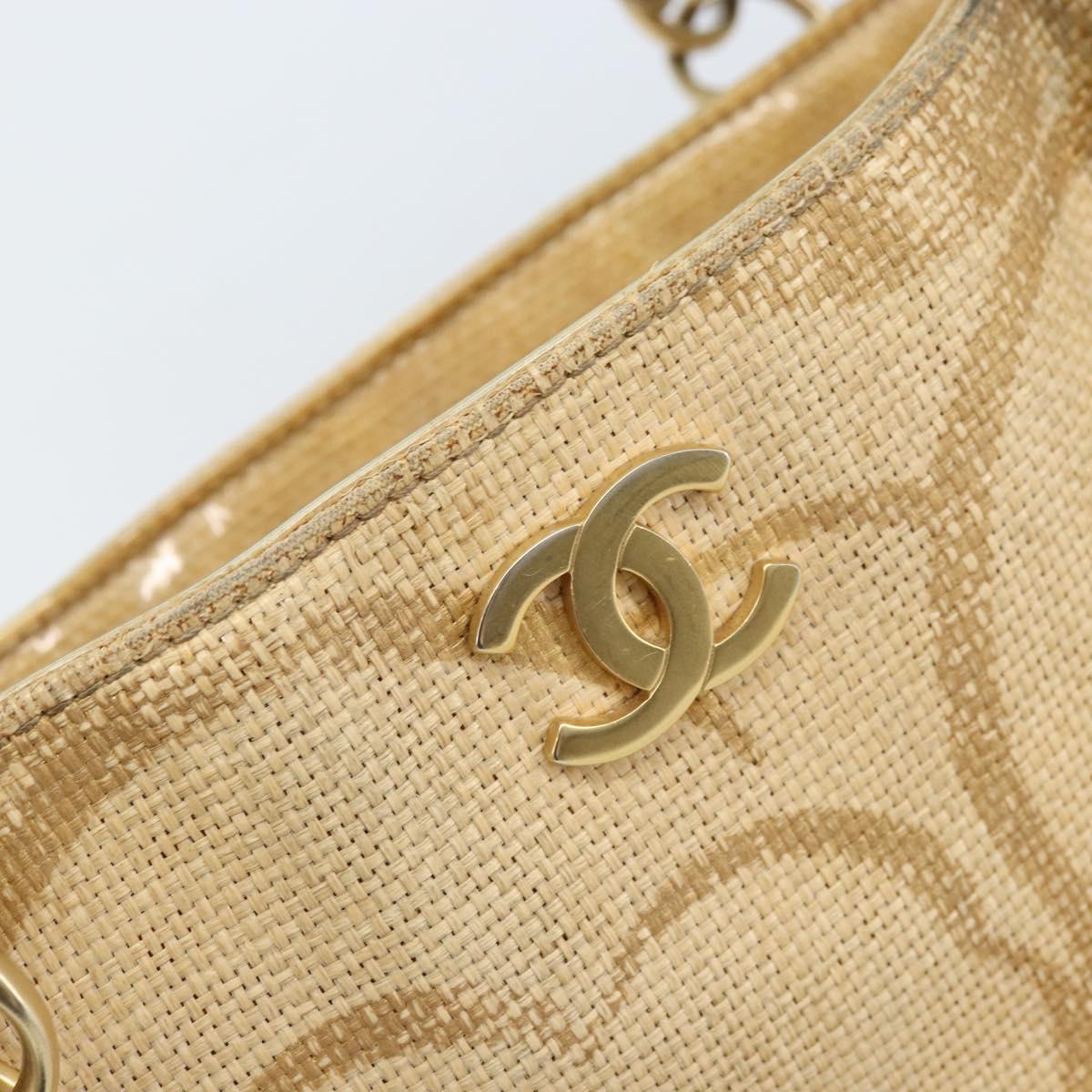 CHANEL Tote Bag Straw Beige Gold CC Auth bs33645