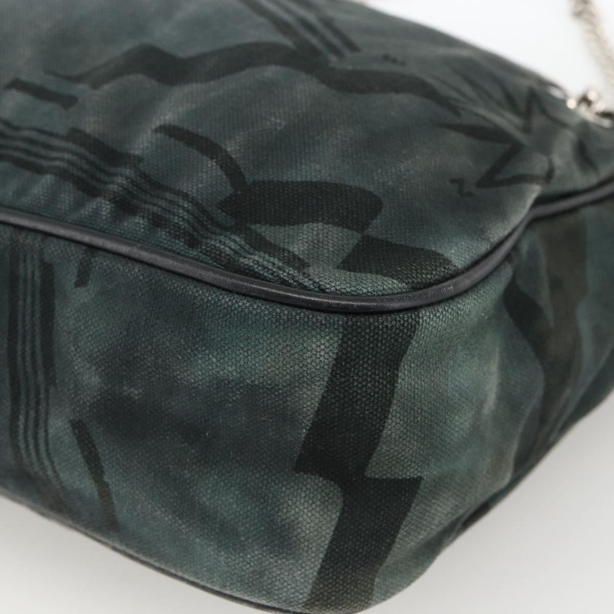 CHANEL Chain Shoulder Bag Canvas Black Silver CC Auth bs33649