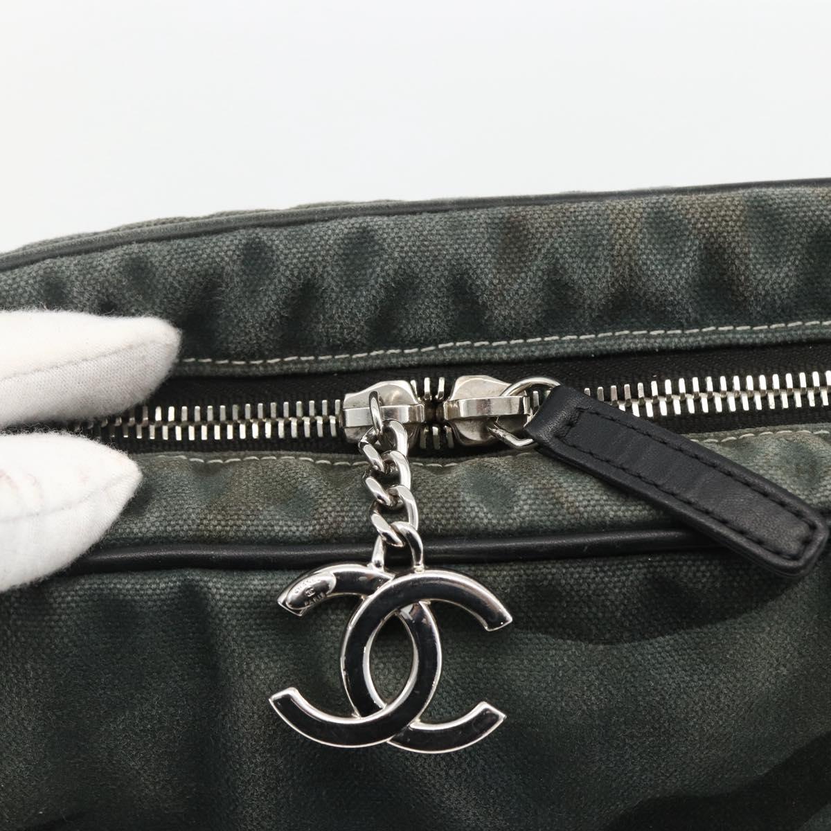 CHANEL Chain Shoulder Bag Canvas Black Silver CC Auth bs33649