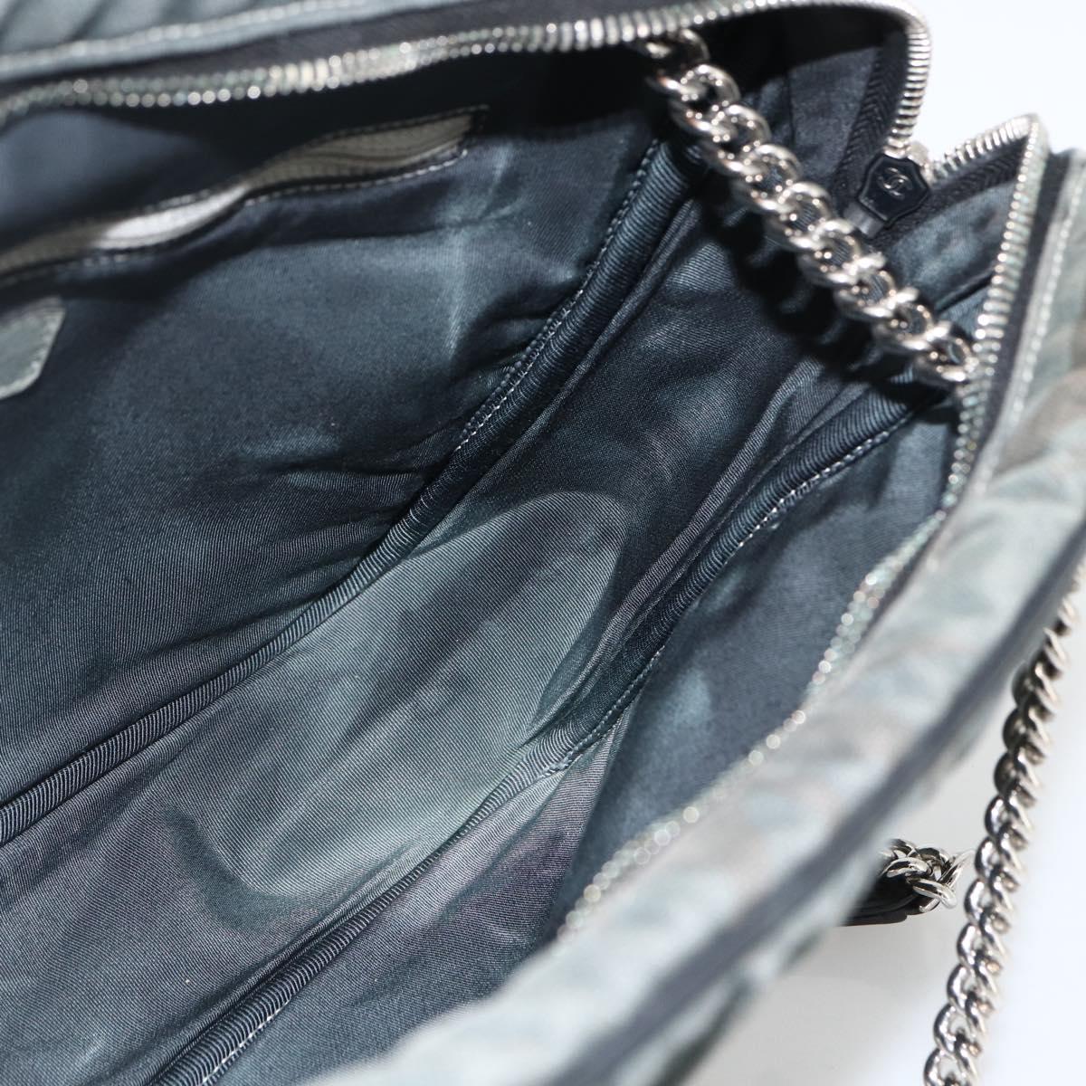 CHANEL Chain Shoulder Bag Canvas Black Silver CC Auth bs33649