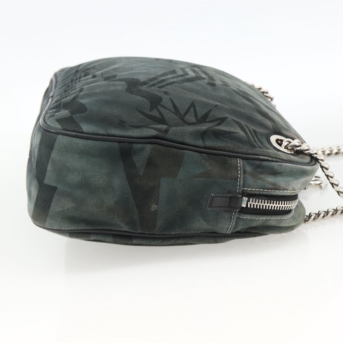 CHANEL Chain Shoulder Bag Canvas Black Silver CC Auth bs33649