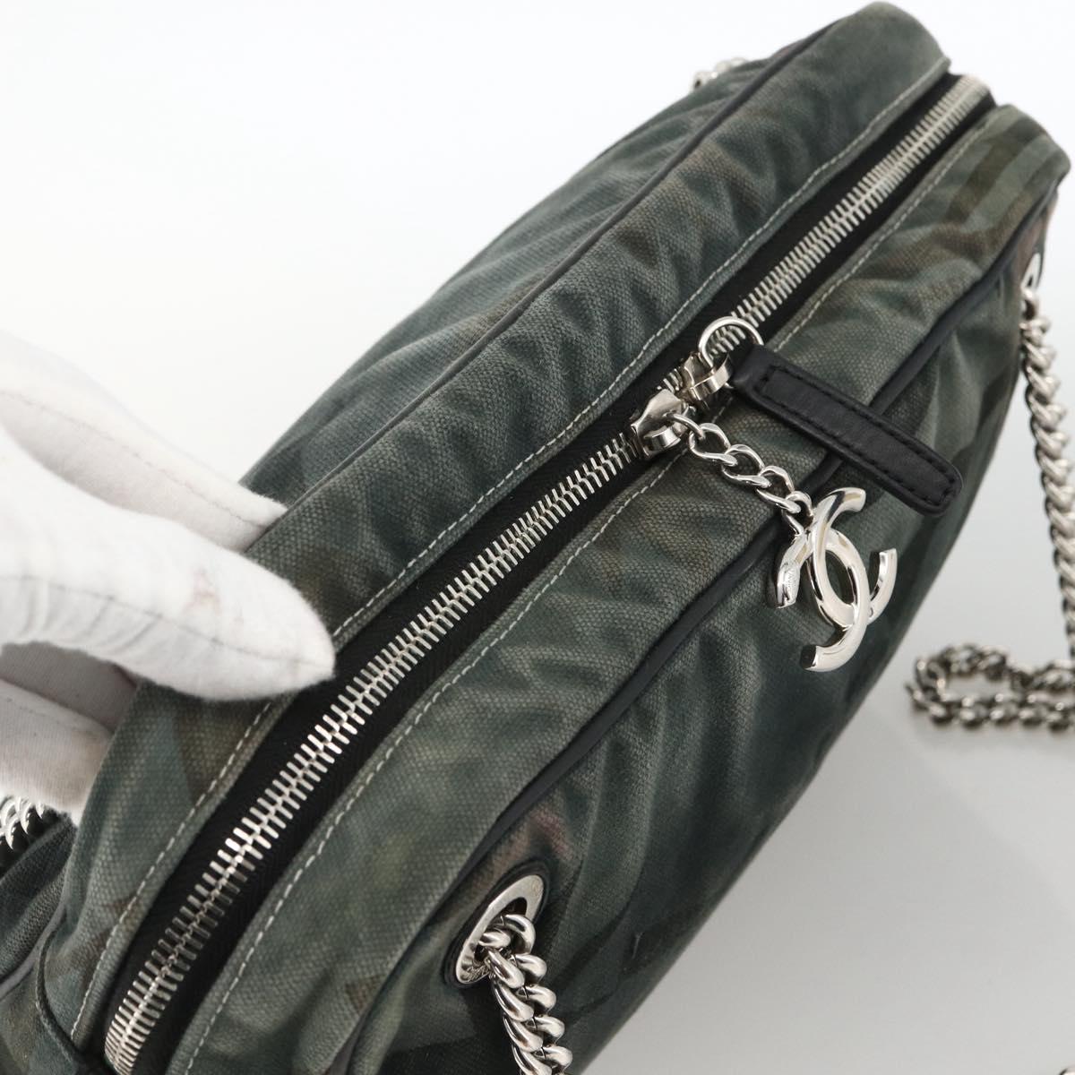 CHANEL Chain Shoulder Bag Canvas Black Silver CC Auth bs33649