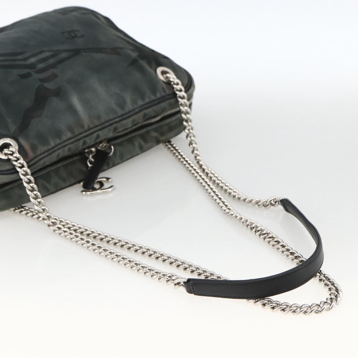 CHANEL Chain Shoulder Bag Canvas Black Silver CC Auth bs33649