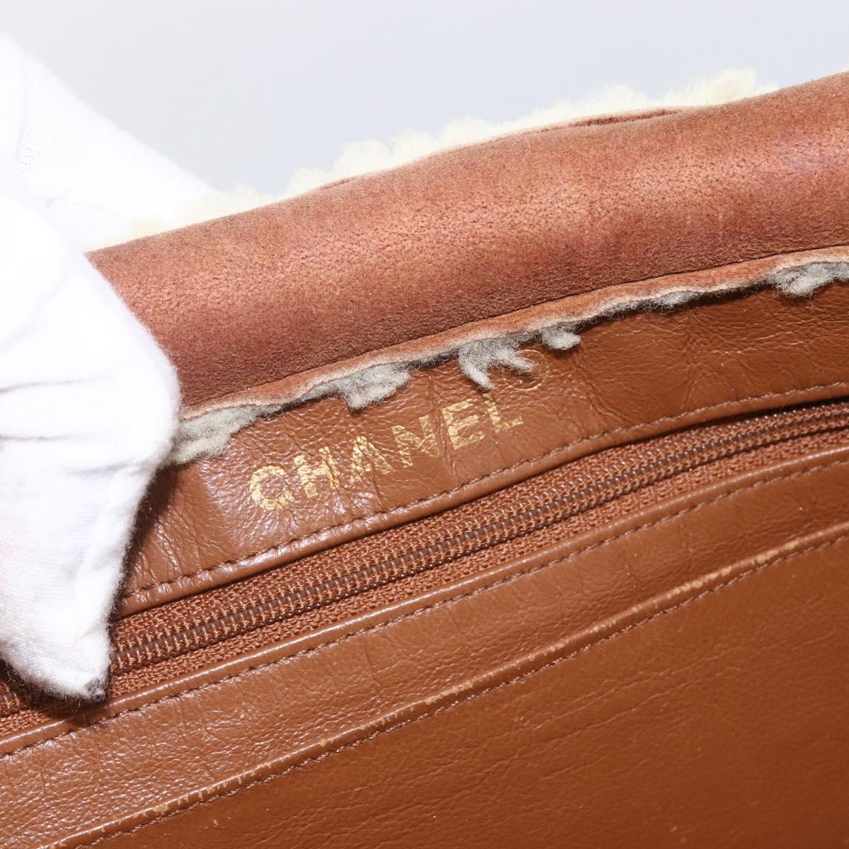 CHANEL Chain Hand Bag Mouton Brown Gold CC Auth bs33650