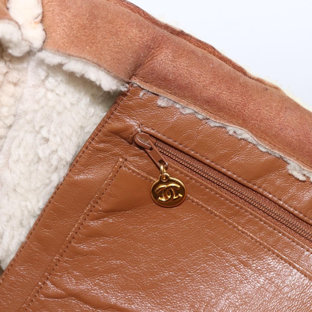 CHANEL Chain Hand Bag Mouton Brown Gold CC Auth bs33650